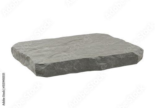 A rough gray stone slab is isolated on transparent background