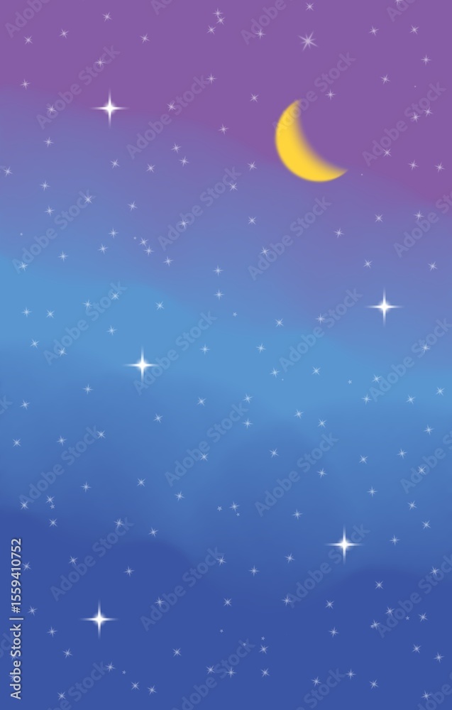 Naklejka premium night sky with stars and crescent moon