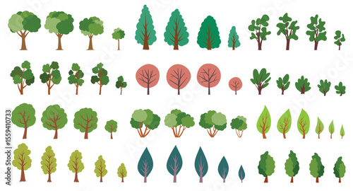 Set of tree hand drawn flat design. Tree collection vector element.