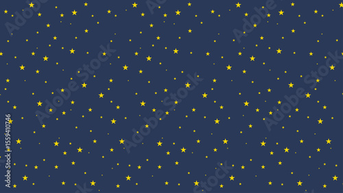 Seamless night sky pattern with yellow stars on dark blue background. Cute celestial vector for kids, nursery, wrapping paper, fabric, digital prints, and dreamy night-themed designs.