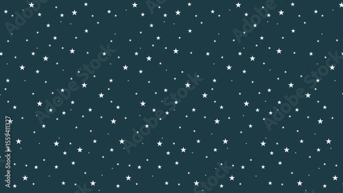 Seamless night sky star pattern with white stars on dark blue background. Celestial vector design for wallpapers, kids room, fabric, wrapping paper, or cosmic-themed digital projects.