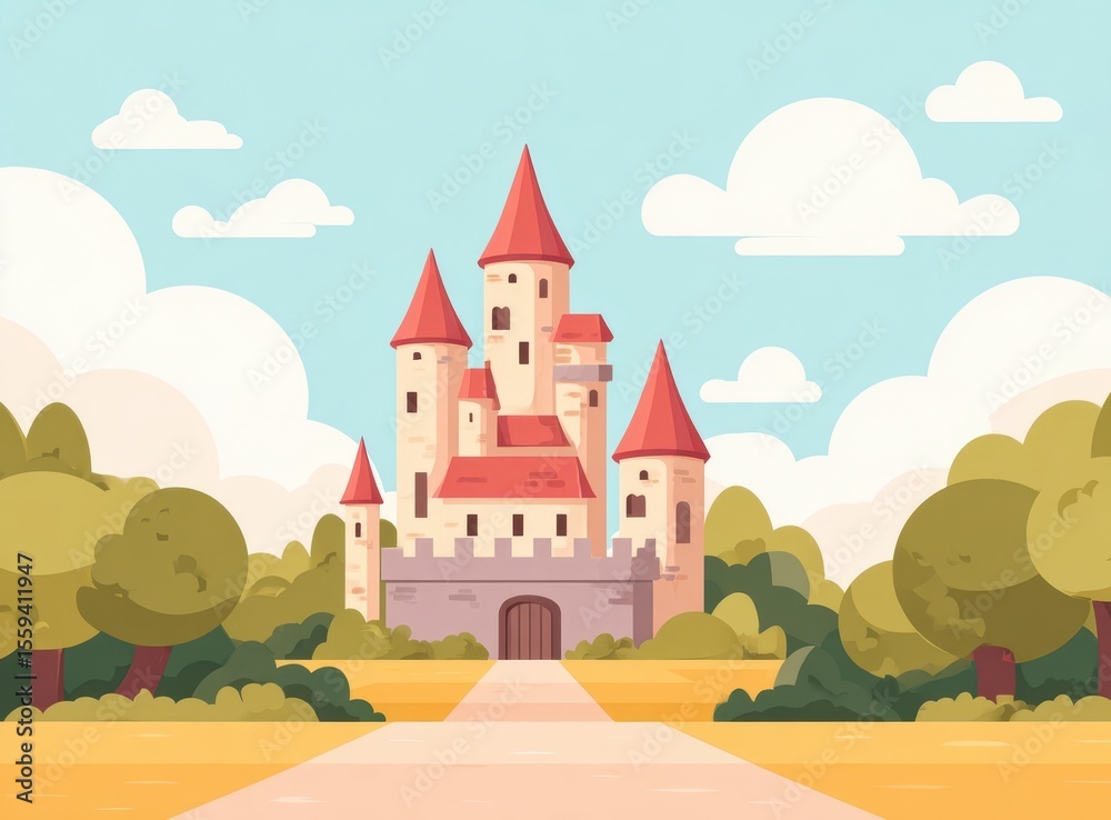 Naklejka premium Fairytale Stone Castle Pixel Art Illustration