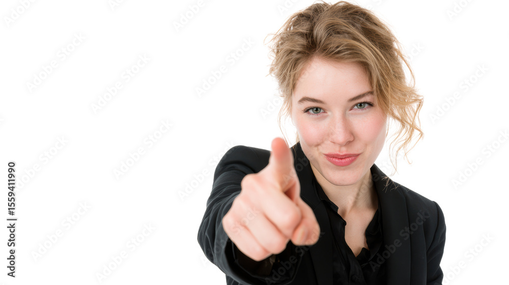 Confident businesswoman pointing at camera, isolated on white background. Confident businesswoman pointing at camera, isolated on white background.