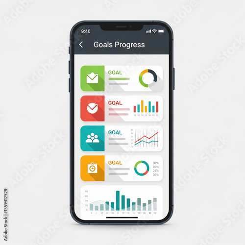 Colorful Smartphone UI Design with Data Charts