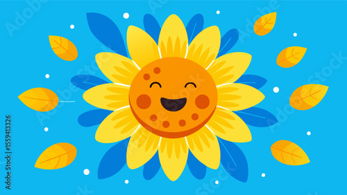 The bright cheerful petals of the sunflowers seem to mirror the remote workers optimistic spirit.. Vector illustration