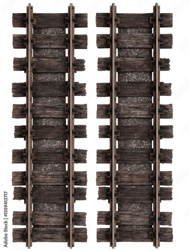 Aged Wooden Railroad Tracks Overhead View, PNG