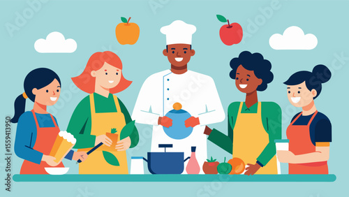 Participating in a cultural cooking class where different cooking techniques and ingredients are taught can improve memory and promote learning new skills.. Vector illustration