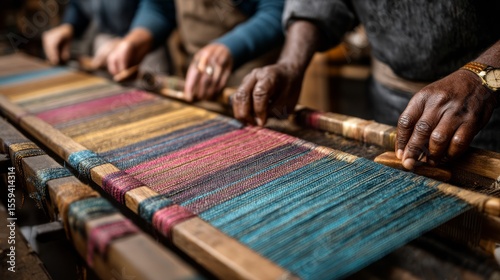 Wallpaper Mural Craftsmanship in Action: Hands Weaving Colorful Textiles on Traditional Loom Torontodigital.ca