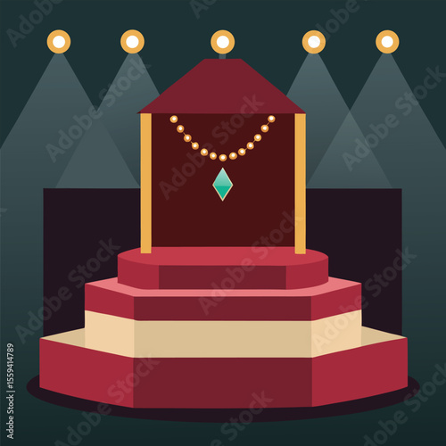 3D illustration design of a red carpet staircase leading up to a podium with stars, symbolizing business success and celebration