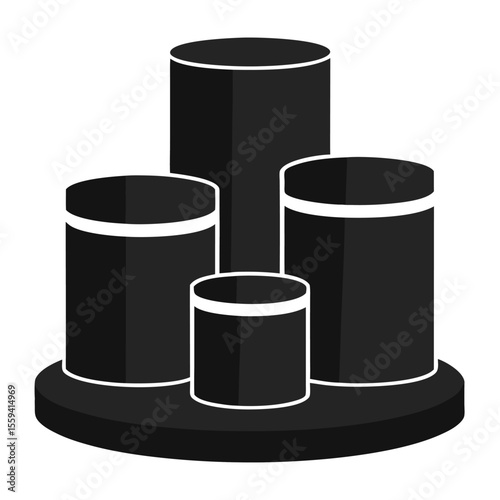 Black metal oil barrels, isolated containers of industrial fuel