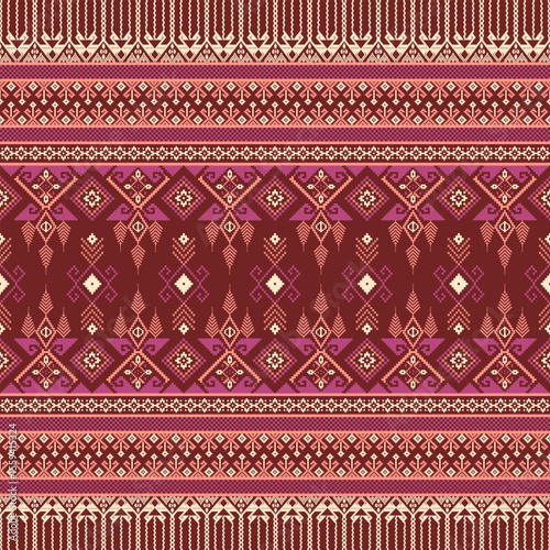 Red Thai Ethnic Textile Pattern