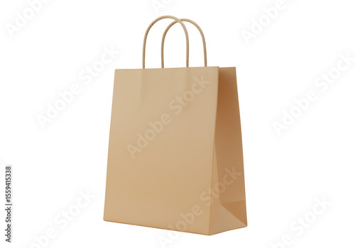 A simple brown paper shopping bag with handles, isolated on transparent background, perfect for showcasing retail branding