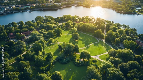 Fototapeta Naklejka Na Ścianę i Meble -  Drone view of Stockholm’s parks and green spaces in summer