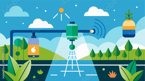 A smart irrigation system that adjusts water usage based on crop yield predictions ensuring optimal watering for maximum productivity.. Vector illustration