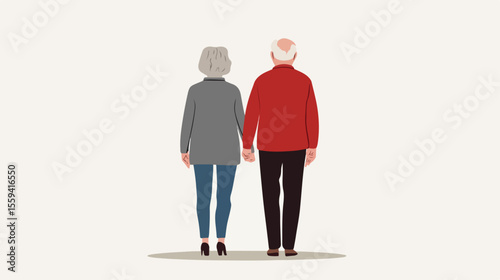 Elderly Couple Standing with Their Backs Flat Vector Illustration