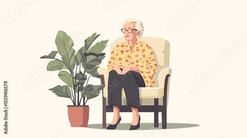 Elderly Woman Seated in Chair with House Plan