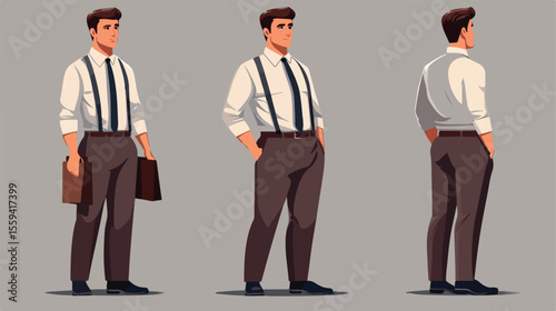 Elegant Businessman Worker with Portfolio Stand