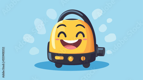 Cheerful Cartoon Emoticon Character Cleaning with a Vacuum Cleaner