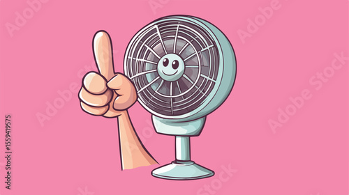 Cheerful Finger with the Fan Character Cartoon Mascot Illustration