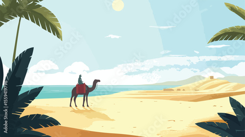 Wisdom and Leadership Concept with King and Camel in Flat Vector Illustration
