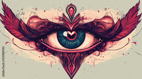 Esoteric Eye in Heart Flat Vector Illustration