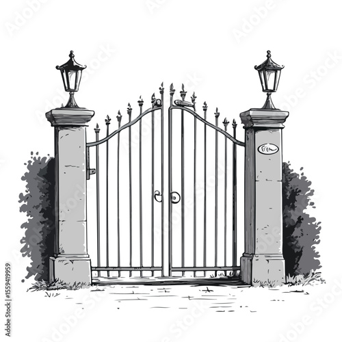 Finish Gate Cartoon Vector Illustration in Grayscale for Professional Presentations