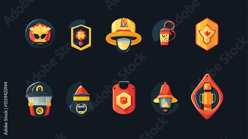 Professional Firefighter Badge Icons Flat Vector Illustration