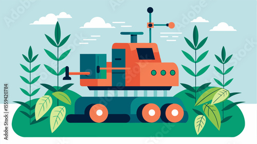 An autonomous weed control machine utilizing machine learning algorithms to identify and remove weeds without damaging crops reducing the need for chemical herbicides.. Vector illustration