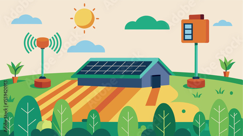 A solarpowered soil nutrient sensor assisting farmers in maintaining proper nutrient levels for their crops.. Vector illustration