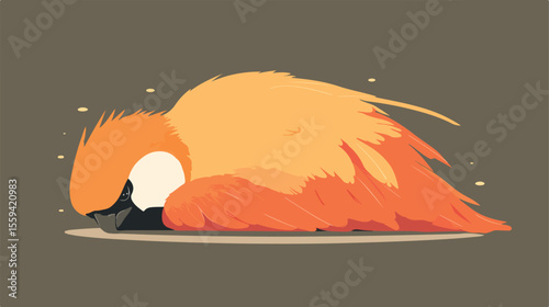 Exotic Flemish Bird Sleeping Flat Vector Illustration