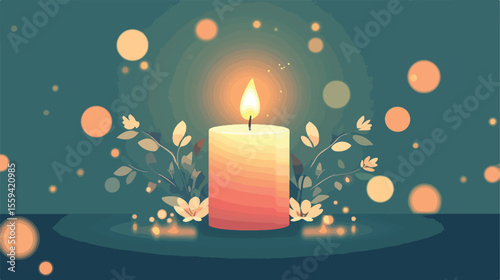 First Communion Light Candle Flat Vector Illustration