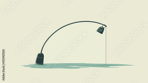 Flat Vector Illustration of Fishing Hook with Fish Design