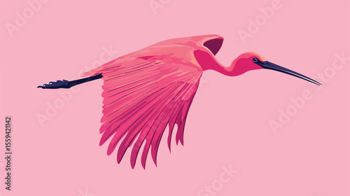 Exotic Pink Flemish Bird Flying Flat Vector Illustration