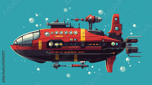 Flat Vector Illustration of Fish Ship Vehicle