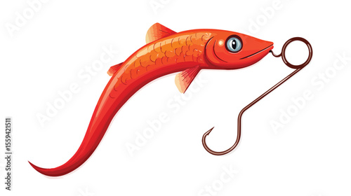 Flat Vector Illustration of Fishing Hook Fish Shape