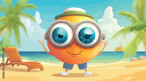 Eyeball Mascot on Vacation Flat Vector Illustration