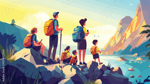 Happy Family Parents and Kids Together Flat Vector Illustration