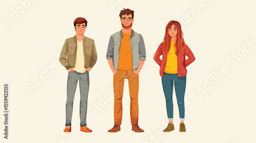 Modern Flat Vector Illustration of a Family with Three Members