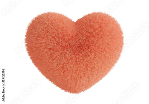 A soft fluffy pink heart shape is isolated on transparent background