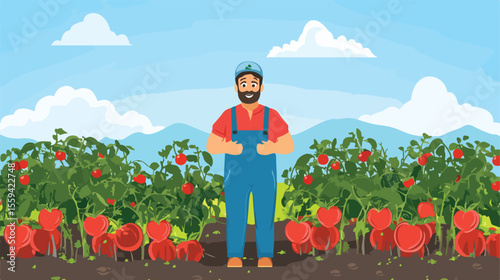 Professional Farmer with Tomato Plant Flat Vector Illustration