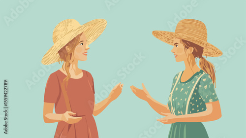 Rural Women Discussing Agriculture in Flat Vector Illustration