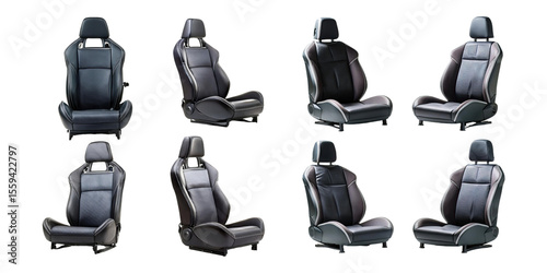 Variety of Black Car Seats for Automotive Design, PNG collection, set bundle, isolate on transparent or white background