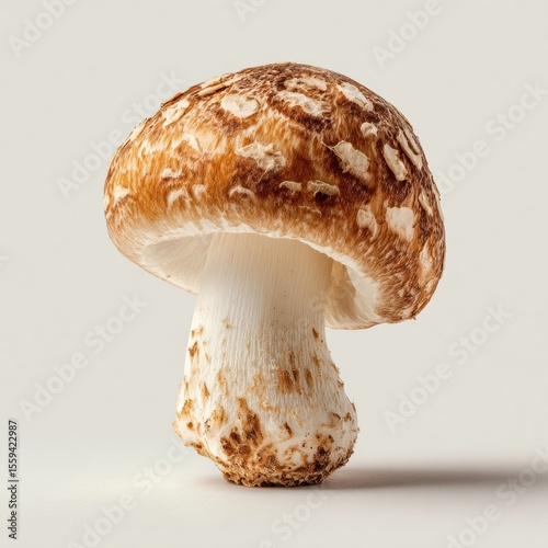 Brown spotted mushroom on white background detailed brown cap and delicate white stem for a earthy aesthetic