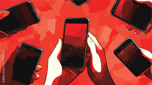 Professional Flat Vector Illustration of Social Media Connection in Smartphone