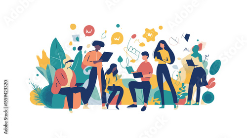 Professional Social Connection Network Vector Illustration