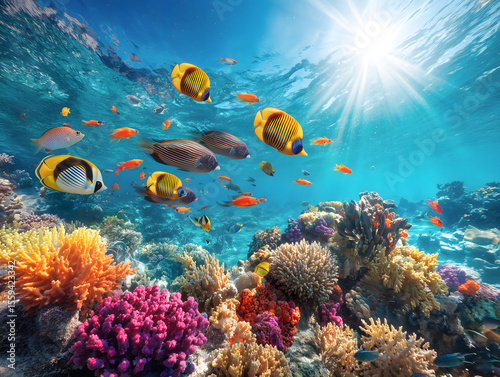 Wallpaper Mural サンゴ礁とカラフルな熱帯魚が舞う美しい南国の海中風景 Torontodigital.ca