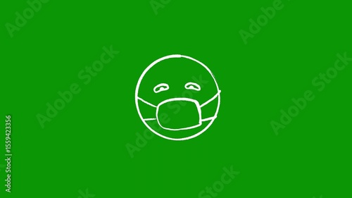 A green background with the face of man in mask and white outline wallpaper drawn on it ' s green screen animated chromakey background layers scene frame figure illustration composition