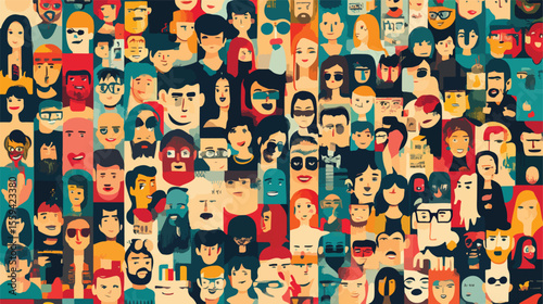 Diverse Social Network Flat Vector Illustration