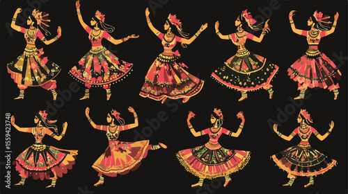 Traditional Happy Navratri Female Dancers Celebrating Festival in Joyful Mood