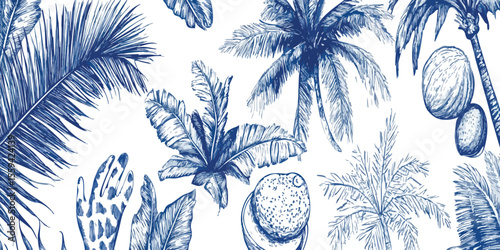 Tropical botanical pattern in shades of blue